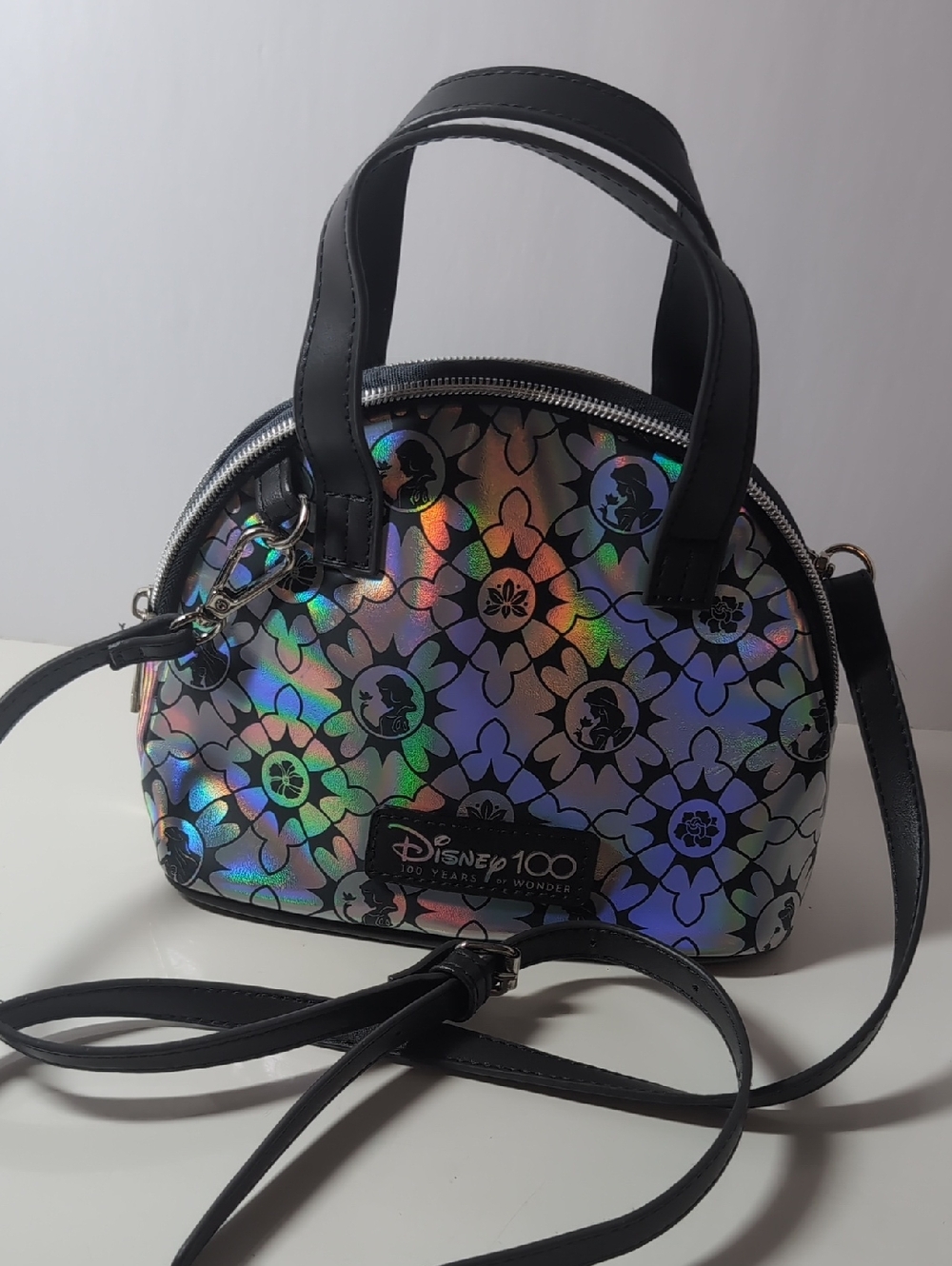 Disney Holographic Mini Satchel - Black with Rainbow Reflective Princesses